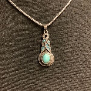 Silver and teal boho necklace